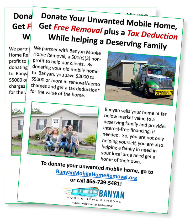 Realtor information sheet for mobile home removal example